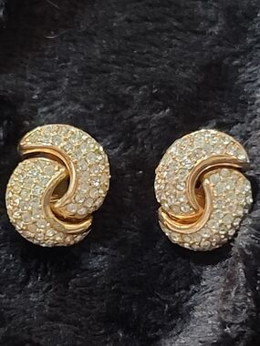 Christian Dior Gold pave Knot Clip-On Earrings